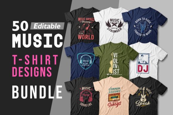 Download Editable Music T-shirt Designs Bundle - Editable music Collection
